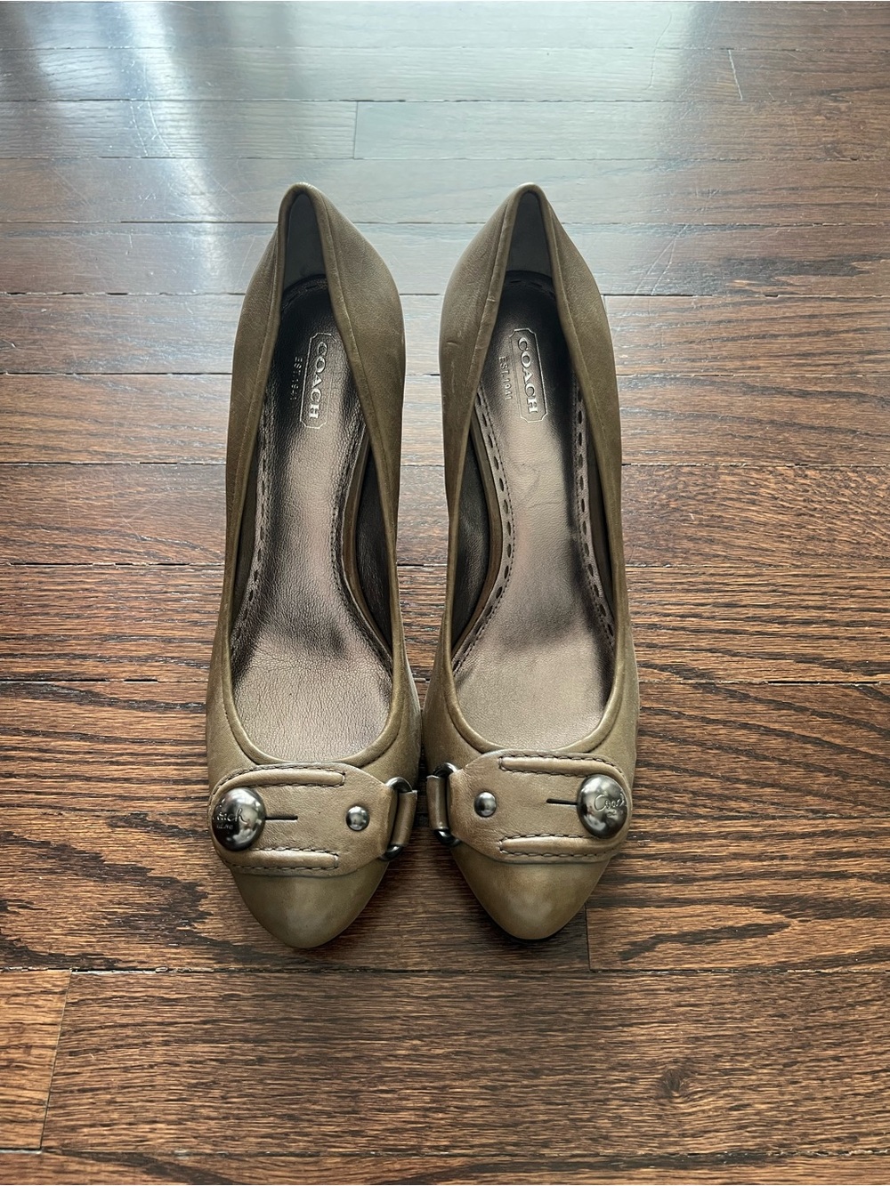Coach Leather Pointed Toe heels with Decorative Buckle